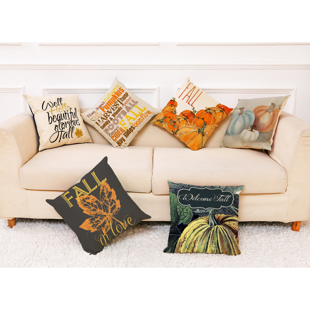 定制 亚马逊热卖爆款创意感恩节南瓜棉麻抱枕套 办公午睡靠垫靠枕