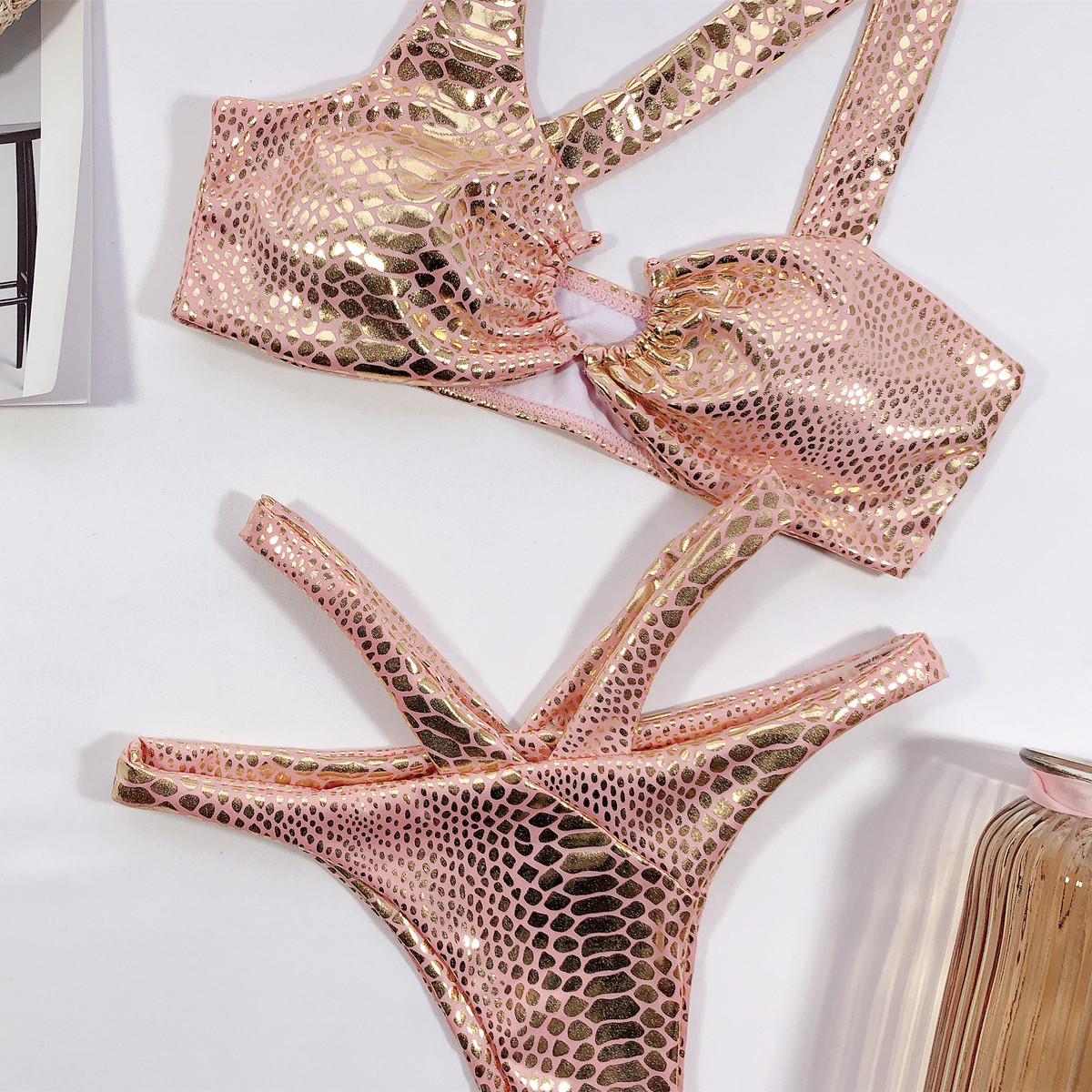 bikini sexy bronzing fabric swimsuit ladies split swimwear NSDA480