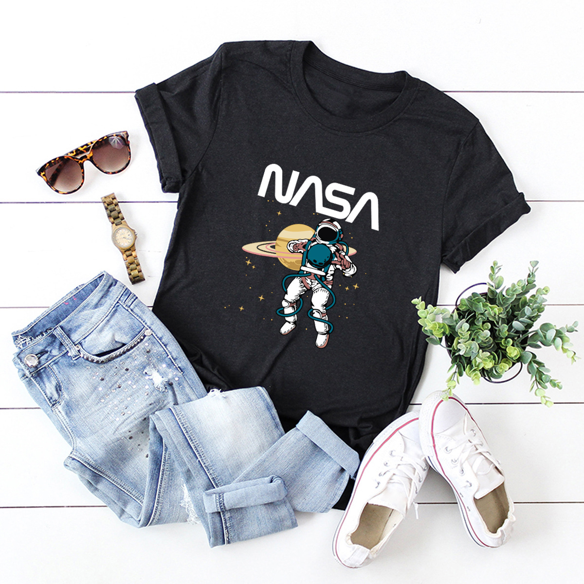 comfortable short-sleeved T-shirt dark nasa space series NSSN1448