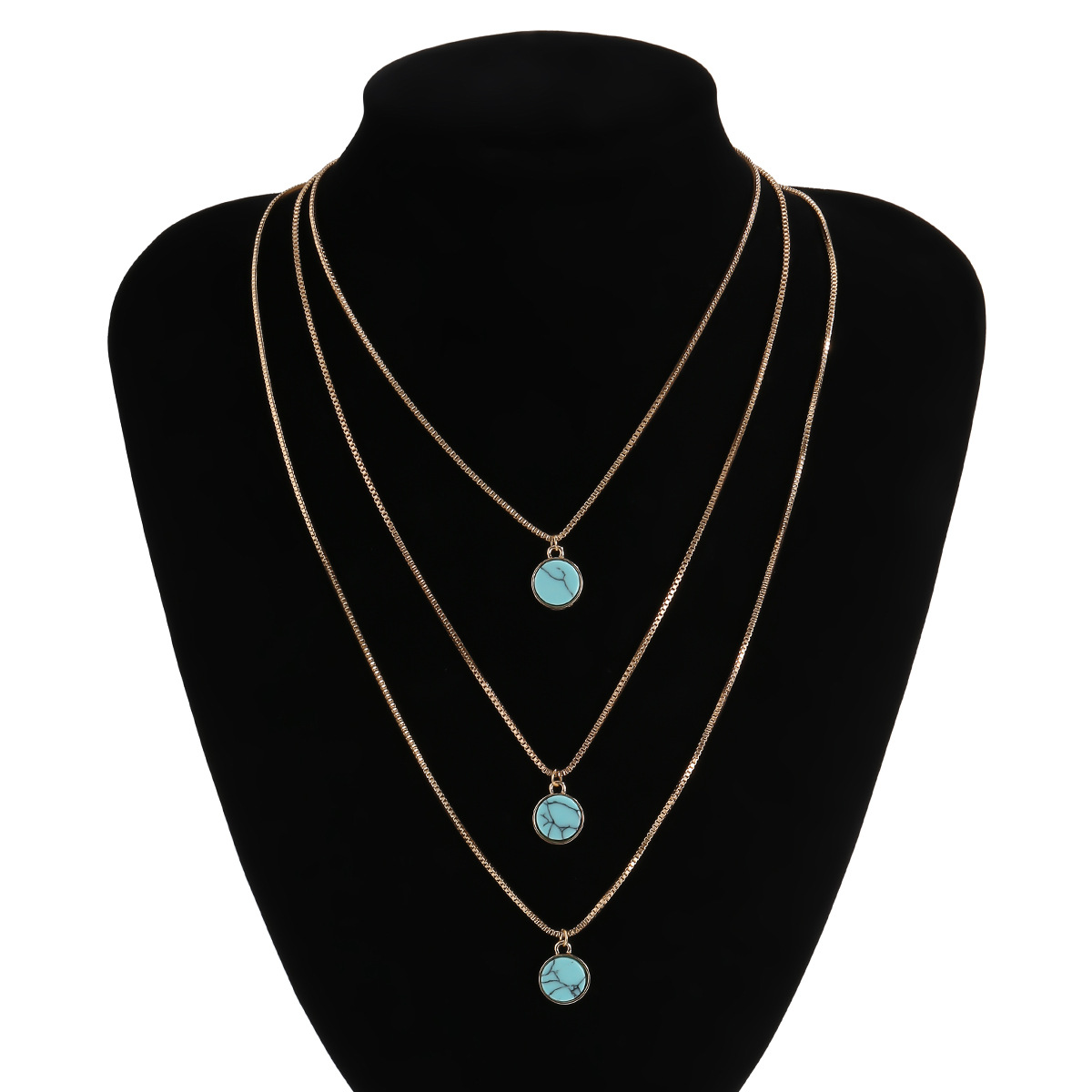 Fashion Retro Simple Multi-layer Turquoise Clavicle New Turquoise Alloy Necklace display picture 5