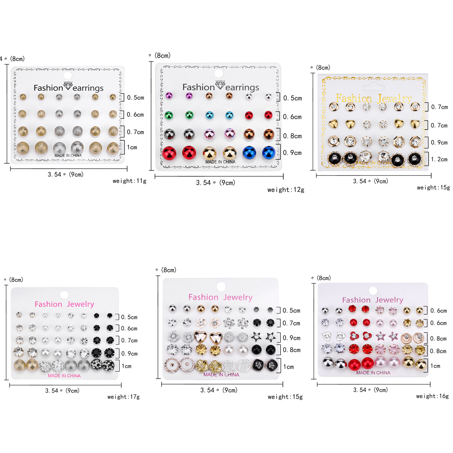 Fashion Star Heart Shape Alloy Inlay Zircon Women's Ear Studs 20 Pairs display picture 1