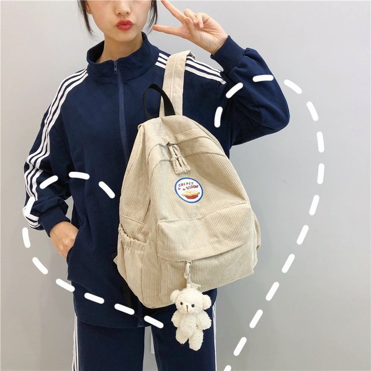 New Fashion Retro Casual Corduroy Student Backpack Cute Cute Bear Bear Campus Bag display picture 26