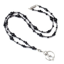 lanyard necklace黑色玻璃珠米珠易拉扣ID掛繩鑰匙鏈長款系索項鏈