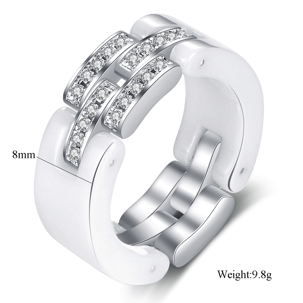 Simple Ceramic Chain Stitching inlaid Rhinestone Men Ring