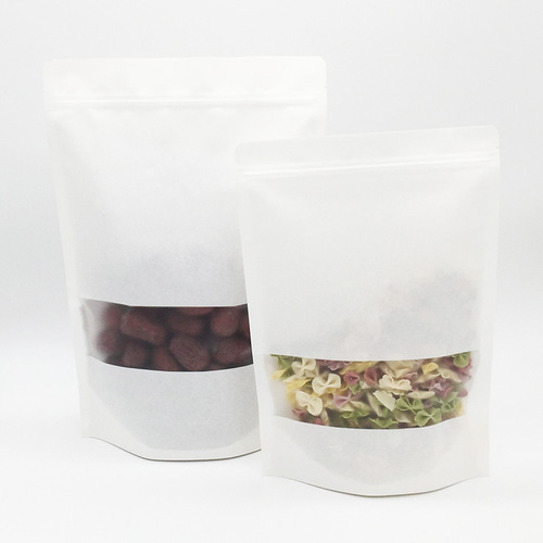 Factory Direct Sales Matte White Paper Window Self-standing Bag Kraft Paper Nut Packaging Bag Flower Tea Grains Sealing Bag 