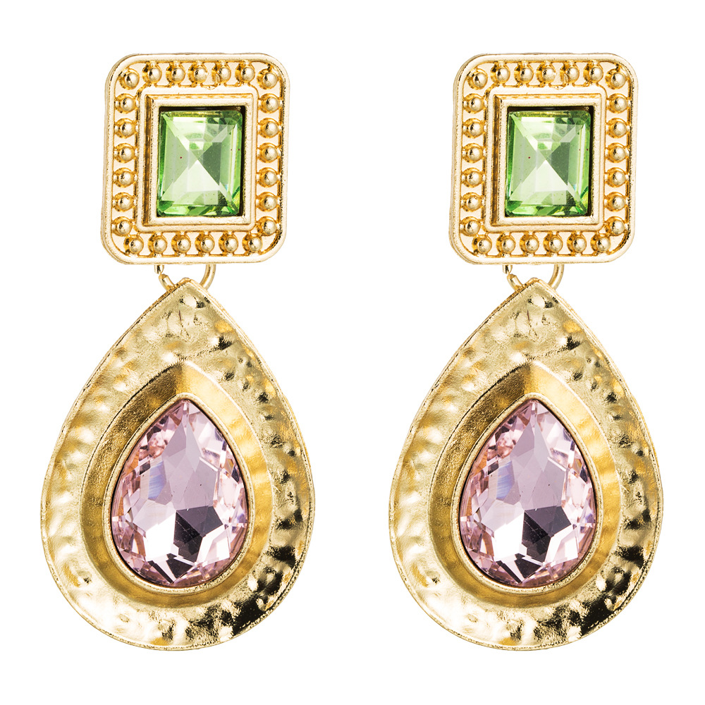 Za Simple Golden Drop-shaped Alloy Inlaid Glass Diamond Earrings European And American Court Style Retro Metal Earrings Earrings Female display picture 8