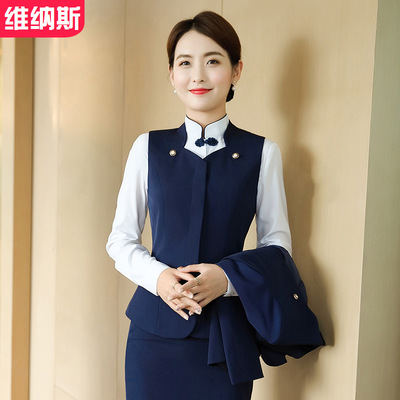 职业马甲套装女两件套 2020春秋新款女装马夹套裙酒店前台工作服