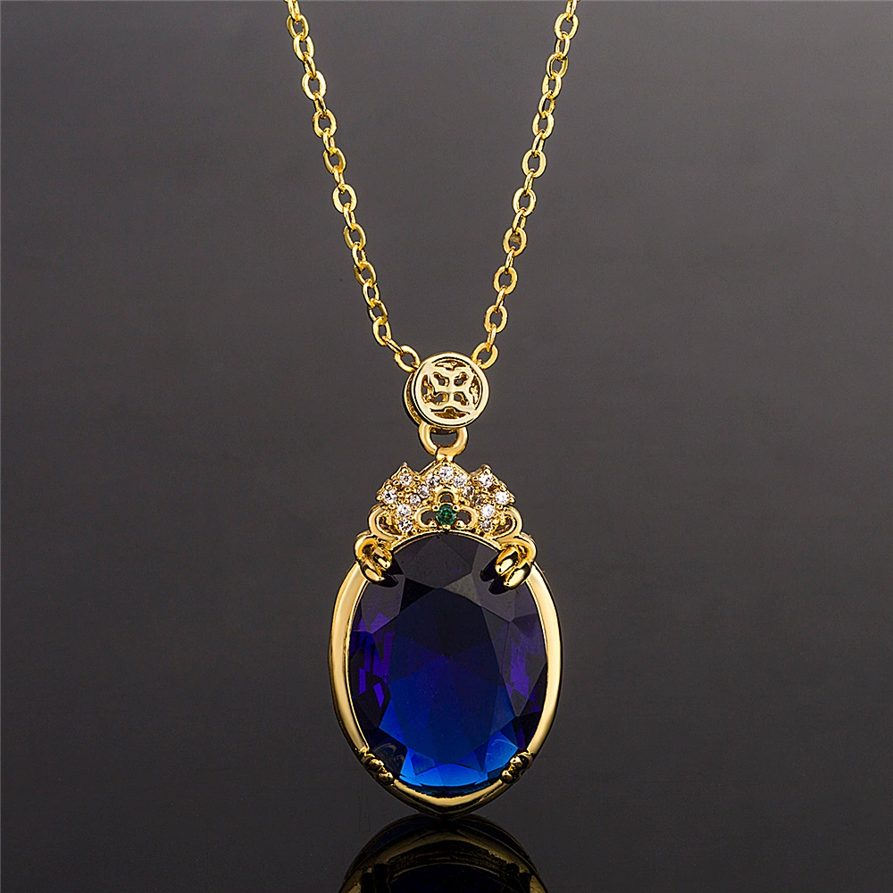 Gemstone, sapphire pendant, golden diamond stone inlay, 750 sample gold