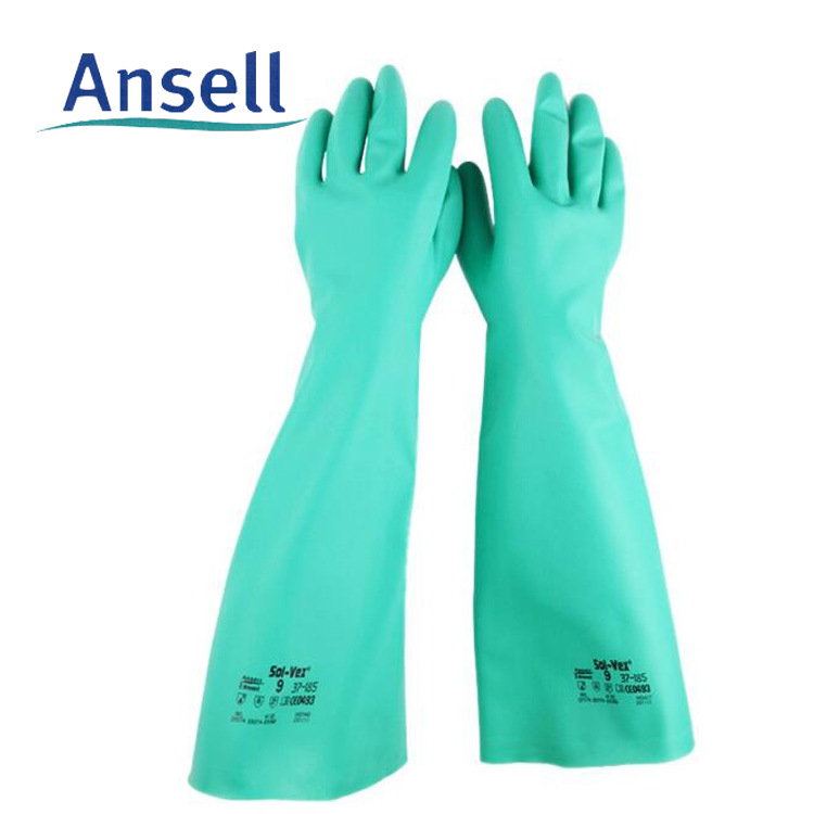 安思尔37-185防化手套ANSELL丁腈无内衬长款防化手套