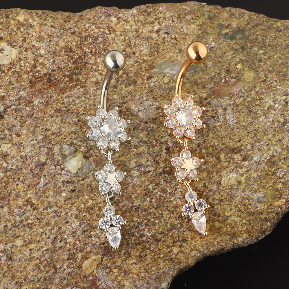 Rose Gold Plated Stainless Steel Navel Ring Round CZ Belly Button Piercing Jewelry detail image 7
