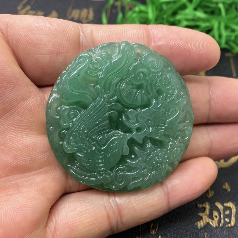 天然綠東陵玉新款龍鳳對吊墜 東陵玉吉祥挂件批發 産地貨源品質款