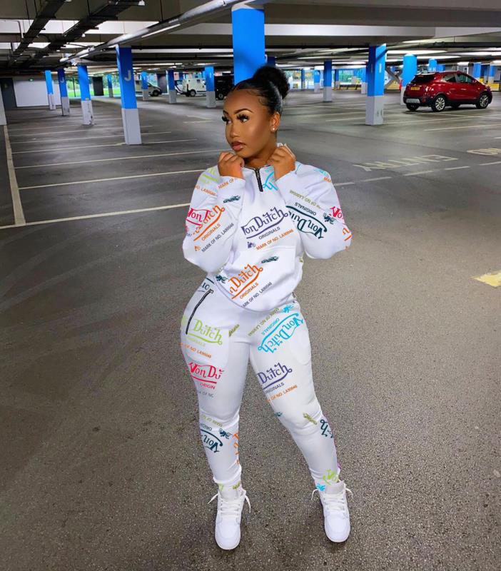 Digital Print Letter Sweatshirt Sports Set NSOJS58992