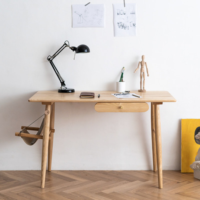 北欧ins书桌全实木简约家用卧室写字台日式办公桌白蜡木小电脑桌