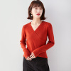 Long sleeve loose V-neck Pullover women’s fashion solid color Korean knitwear