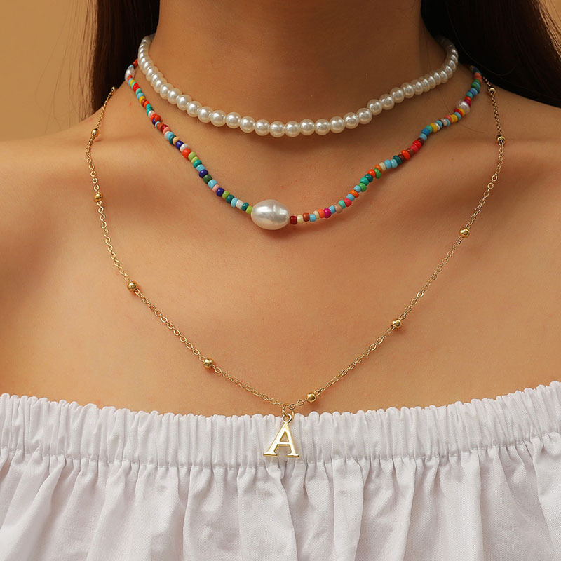 Bohemian Hand-woven Pearl Letters Multi-layer Necklace display picture 2