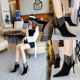173-6 European and American wind fashionable nightclub sexy show thin banquet high heel with suede pointed collar diamond short boots