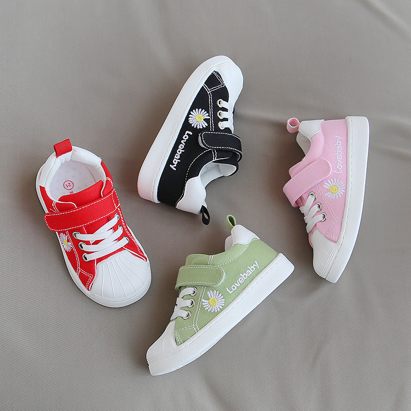 小溜寶2020秋季新款1-3歲貝殼頭防撞寶寶學步鞋小雛菊軟底帆布鞋