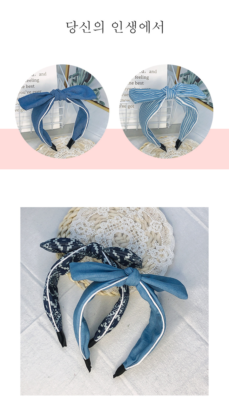 Korean Dongdaemun New Single-layer Bow Cloth Headband Simple Clamp Color Denim Wide-edged Headband Wholesale display picture 6