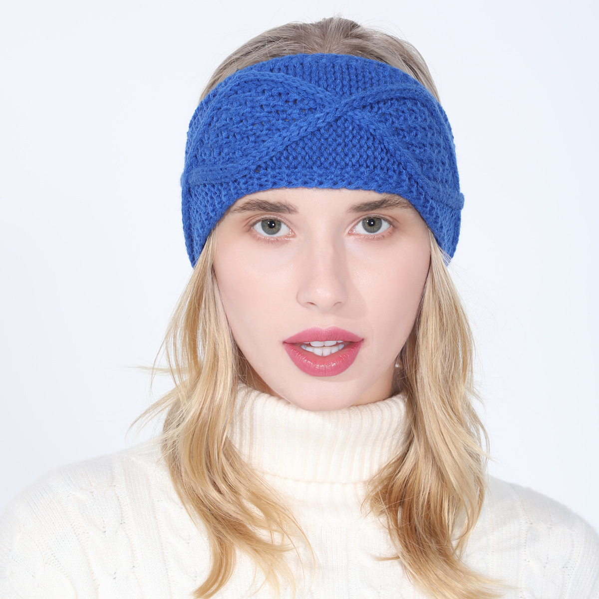 New Autumn and Winter Women's Knitted Face Wash Headcover with Woolen Hairband Aran Diamond High ponytail Hat_voghion.com