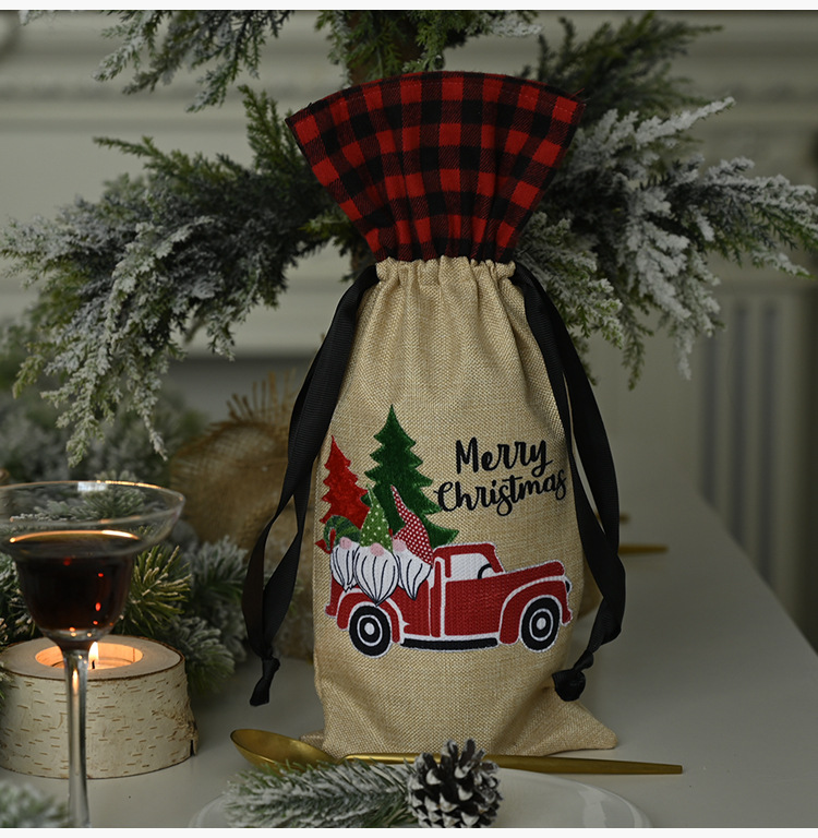 Weihnachten Haobei neue Weihnachtsdekoration liefert Wald ältere Auto Weinflaschenhülle Leinen Plaid Weinflaschentasche Weinhülle_voghion.com