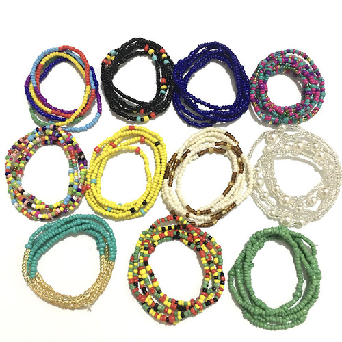 Multi-layer Hand-painted Colorful Rice Beads Beach Chain with European and American Style, Summer Trend Body Chain, European and American Style