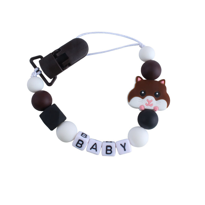 Nuevo plástico chupete clip DIY bebé nombre creativo chupete Cadena de dibujos animados de silicona hamster juguete teether
