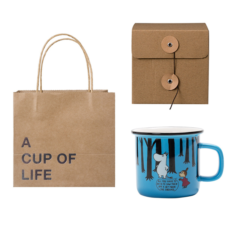 Nostalgia retro taza de esmalte imitación de dibujos animados taza de leche de cerámica marca taza de publicidad regalos de taza de agua logotipo