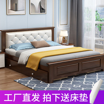 现代简约单人床实木软包床1.8米主卧婚床1.5米轻奢双人储物床定制
