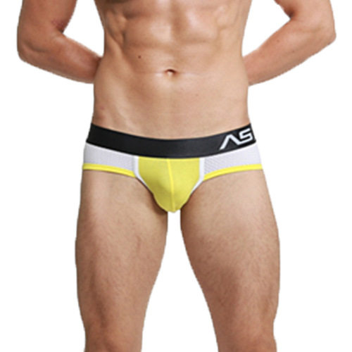 New men's underwear combed cotton + breathable mesh sexy and comfortable U convex trendy men's doublet pants leaking buttocks T pants wholesale