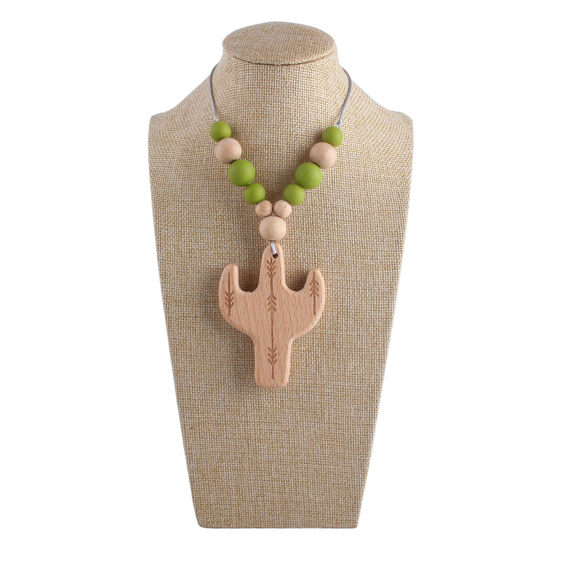 Nuevo clip de chupete de haya Cactus Beech collar juguete mordedor bebé molar mordedor chupete cadena anti-caída de la cadena