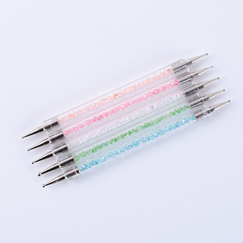 Herramientas de uñas suministros nuevo clavo de doble cabeza punto taladro pluma diamante transparente varilla punto taladro pluma flor aguja 5 unids traje