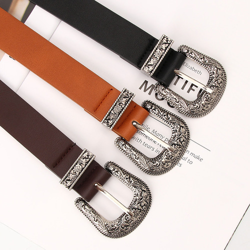 Women's Belts Versatile Fashion Carved Buckle Decorative Belt Elegant Retro Pin Buckle Belt Jeans Belt Wholesale