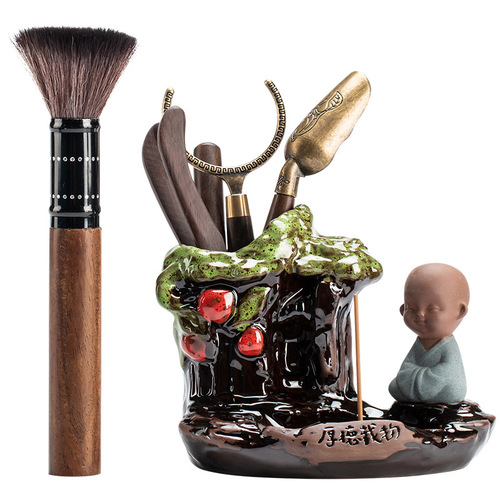 Creative Tea Ceremony Six Gentlemen Tea Clamp Set Tea Knife Black Sandalwood Kung Fu Tea Set Accessories Ceramic Tea Cylinder Backflow Incense Burner
