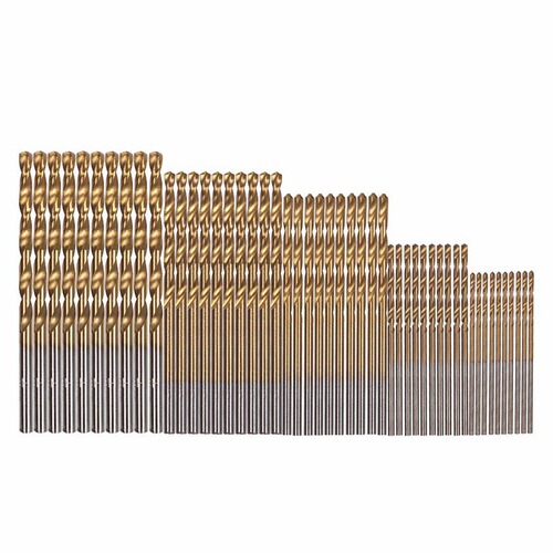 Factory direct sale 50pc titanium plated twist drill golden high speed steel 4241 straight handle drill 1-3mm combined woodworking opening