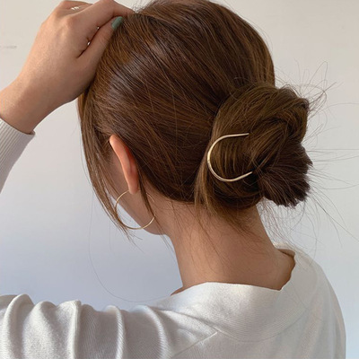 韩国冷淡风个性气质金属U型发插发簪 小众简约现代日常盘发钗发饰