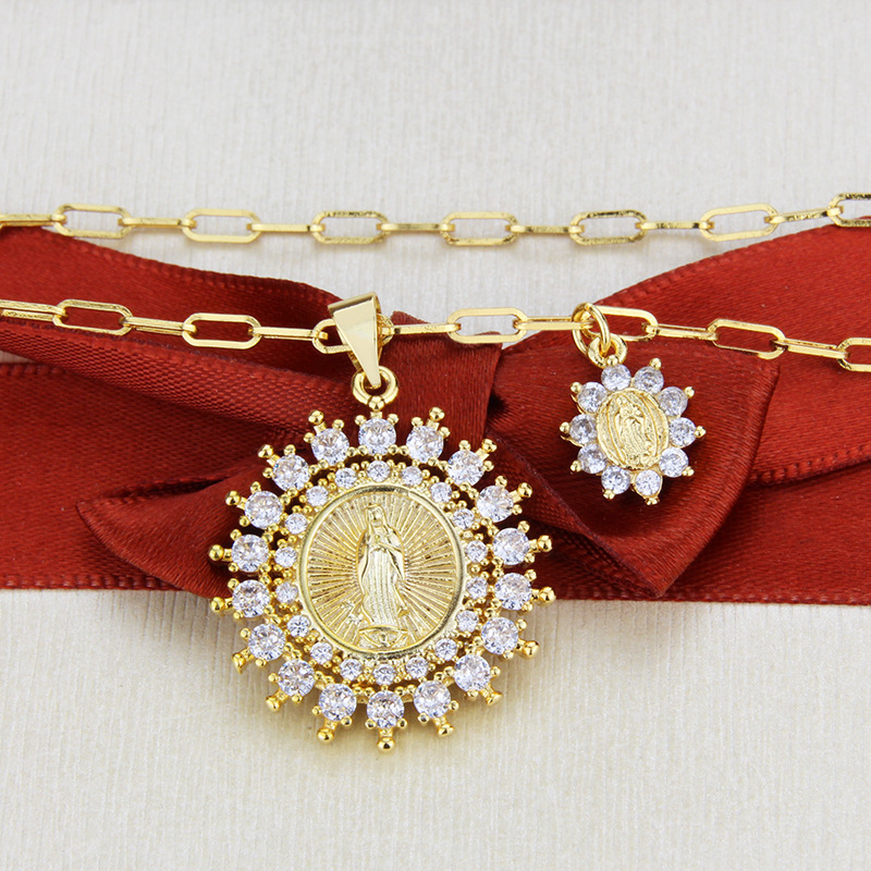 Mode Eingelegte Zirkon Runde Religiöse Halskette display picture 3
