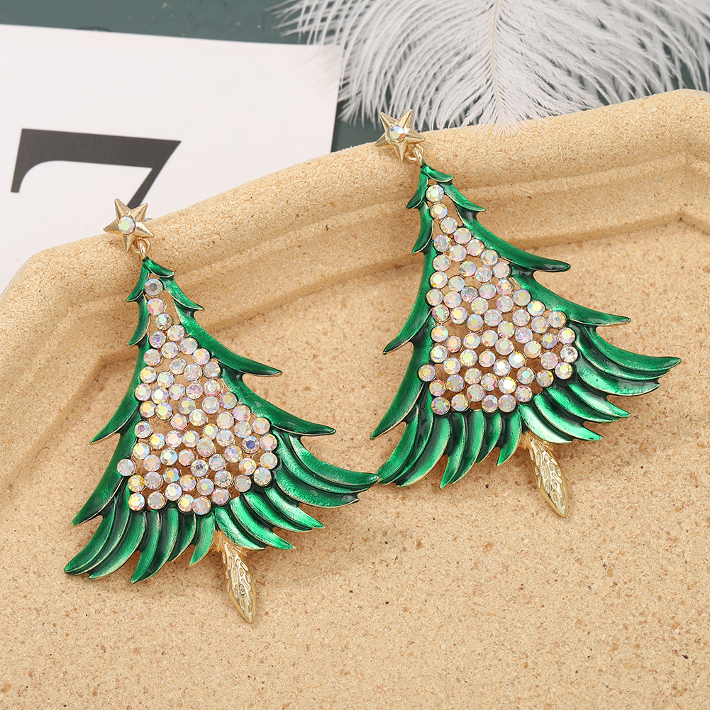 Wholesale Diamond Christmas Tree Earrings display picture 9