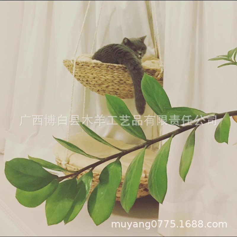 Extraíble y lavable columpio nido de mascotas gato árbol plataforma de salto suministros para gatos cama colgante tejida a mano hamaca de doble capa ratán gato nido