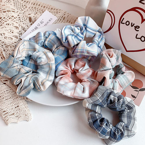 Formal wear checkered pork intestine hair tie, fashion pig large intestine headband, Instagram bohemian hair accessories, Korean style girl hair accessories