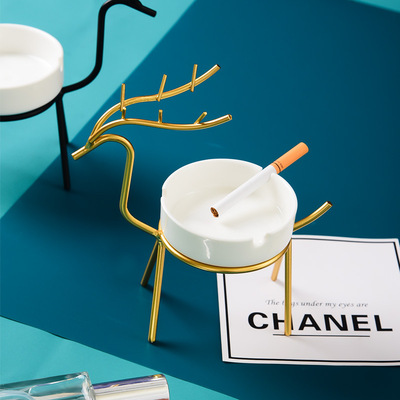 北欧小鹿烟灰缸 金属家居办公室桌面创意ins摆件 麋鹿烟灰缸陶瓷