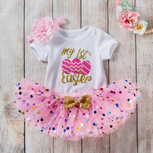 Baby birthday party dresses girl Easter cartoon dress with dots Tutu Skirt Set