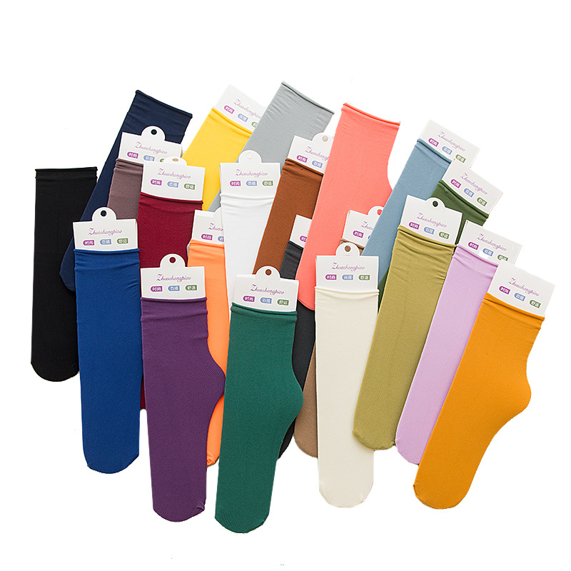糖果色堆堆袜 薄款女纯色 夏季中筒复古地摊袜子天鹅绒潮厂家直销|ru