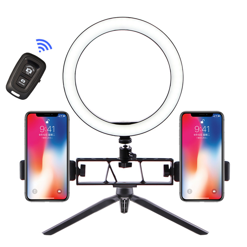Luz de relleno de trípode de escritorio Soporte de transmisión en vivo para teléfono móvil de múltiples cámaras Anchor Belleza Selfie Fotografía Luz de iluminación de anillo
