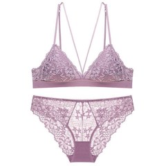 French-style sexy triangle bra lady's thin strap lace lingerie with removable pads, wireless bra set
