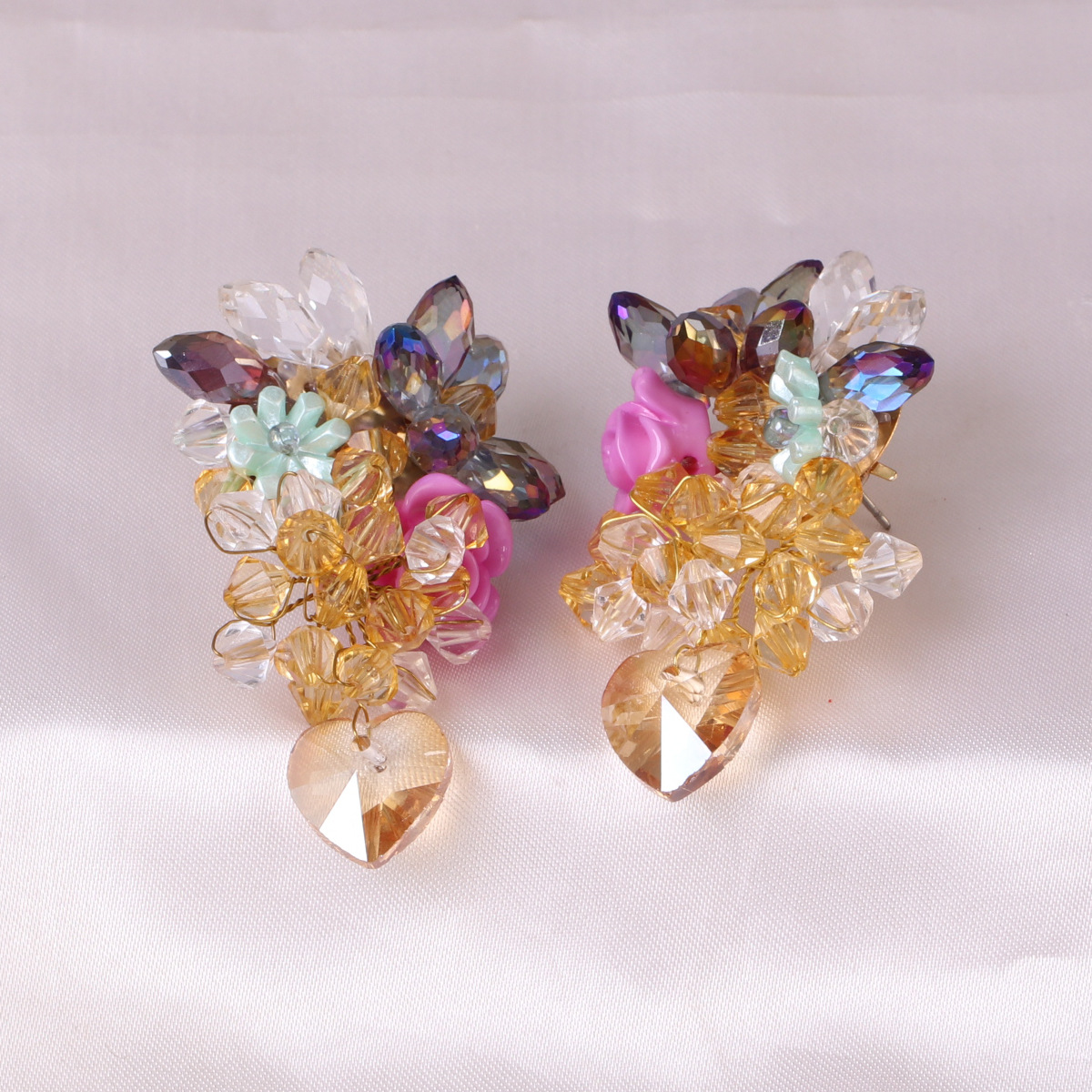 Knitted Glass Crystal Flower Tassel Exaggerated Flower Women's Fashion Earrings display picture 2