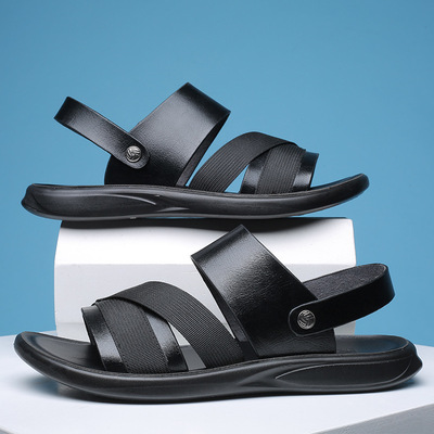 2020夏季新款兩穿牛皮經典男士涼鞋韓版時尚戶外沙灘鞋男款拖鞋