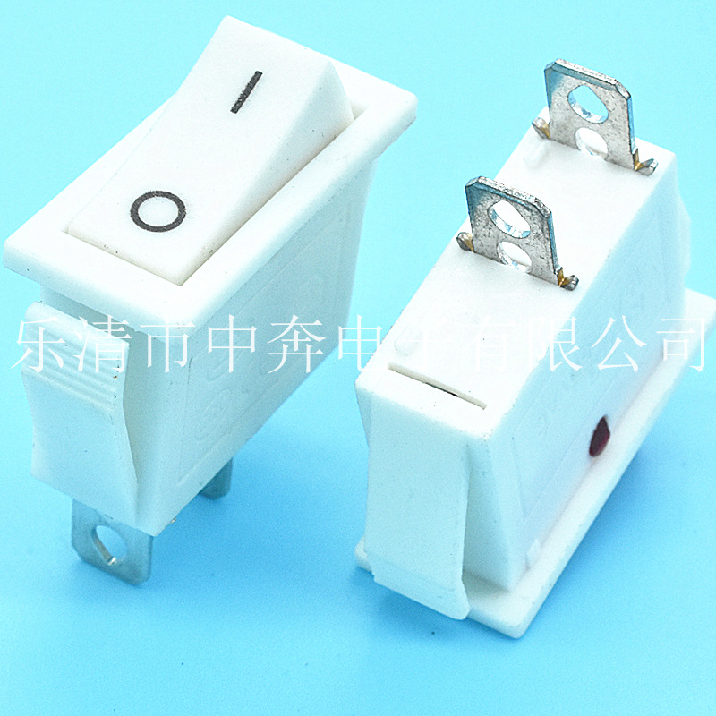 2脚全白船型开关 KCD3 2脚2档黑色印字翘板开关 大电流全白开关