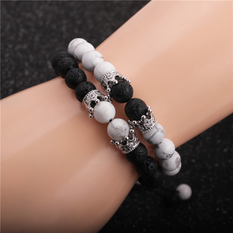 White Pine Volcanic Stone Crown Braided Bracelet display picture 11