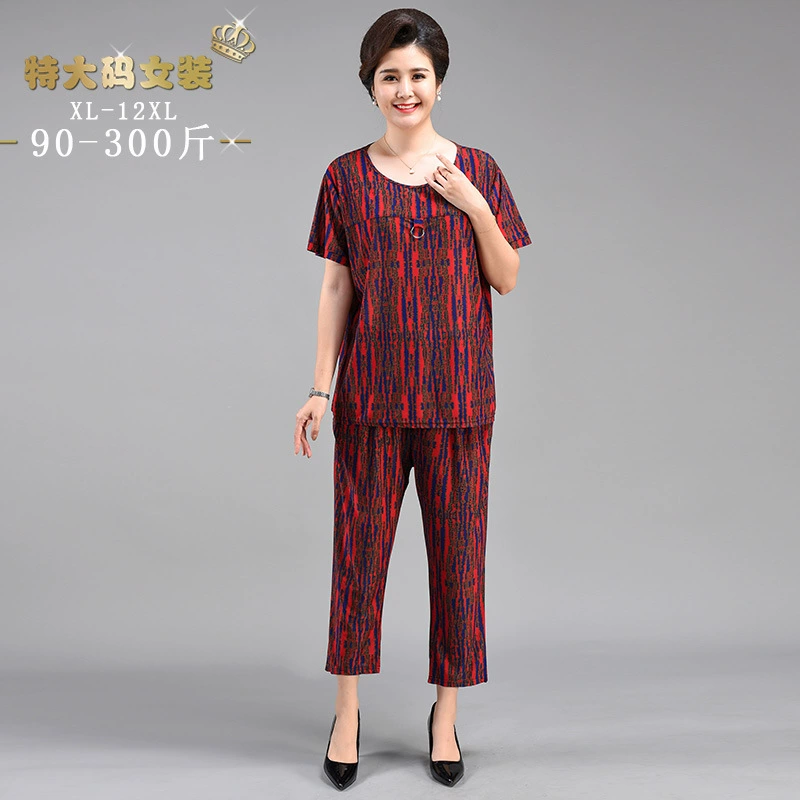 2560 новая женская одежда, летний костюм для мамы, костюм из двух частей среднего и пожилого возраста, размер 12XL, футболка, брюки, плюс толстое пальто, круто