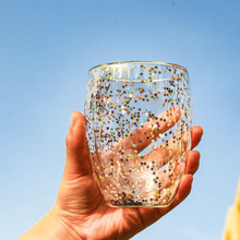 飲品杯星空璀璨雙層玻璃杯高硼硅雙層玻璃杯鐳射星星亮片牛奶杯